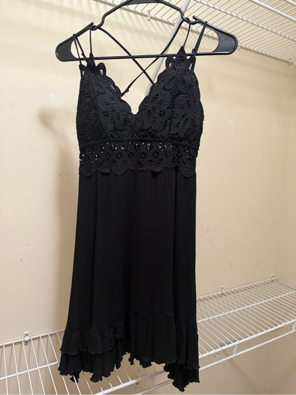 HYFVE Black Crochet Lace Mini Dress